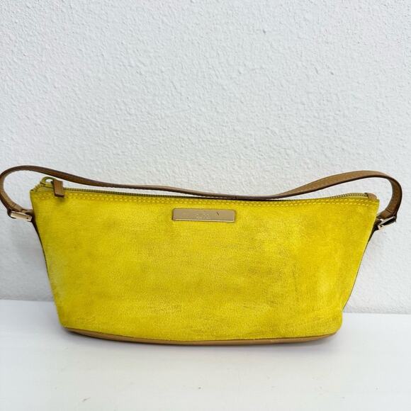 GUCCI Vintage Yellow Suede Shoulder Small Boat Bag Made in Italy Rare 90s Style - Picture 1 of 10